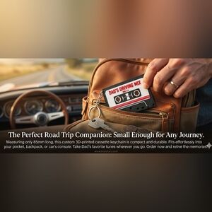 Double-Sided Red Mixtape Keychain | 3D Printed Retro Cassette | Dad’s Driving